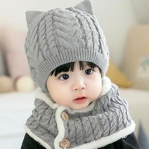 Baby/Toddler Gray Hat with Ears Ring Scarf